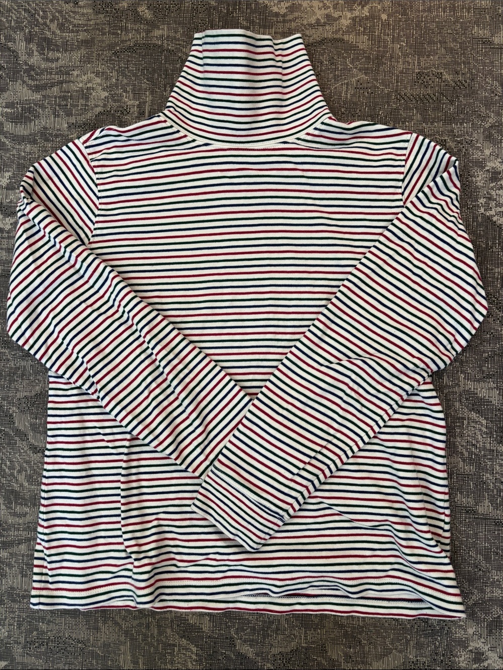 L.L. Bean Striped Turtleneck Long Sleeve Top - Red, Navy & Green Stripes